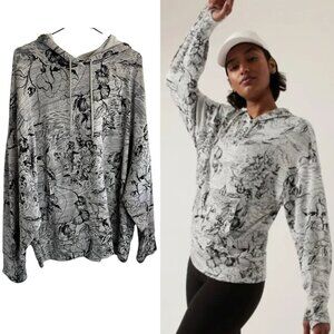 Athleta Grey "Balance Hoodie" Tropical Floral Pullover Hooded Sweatshirt